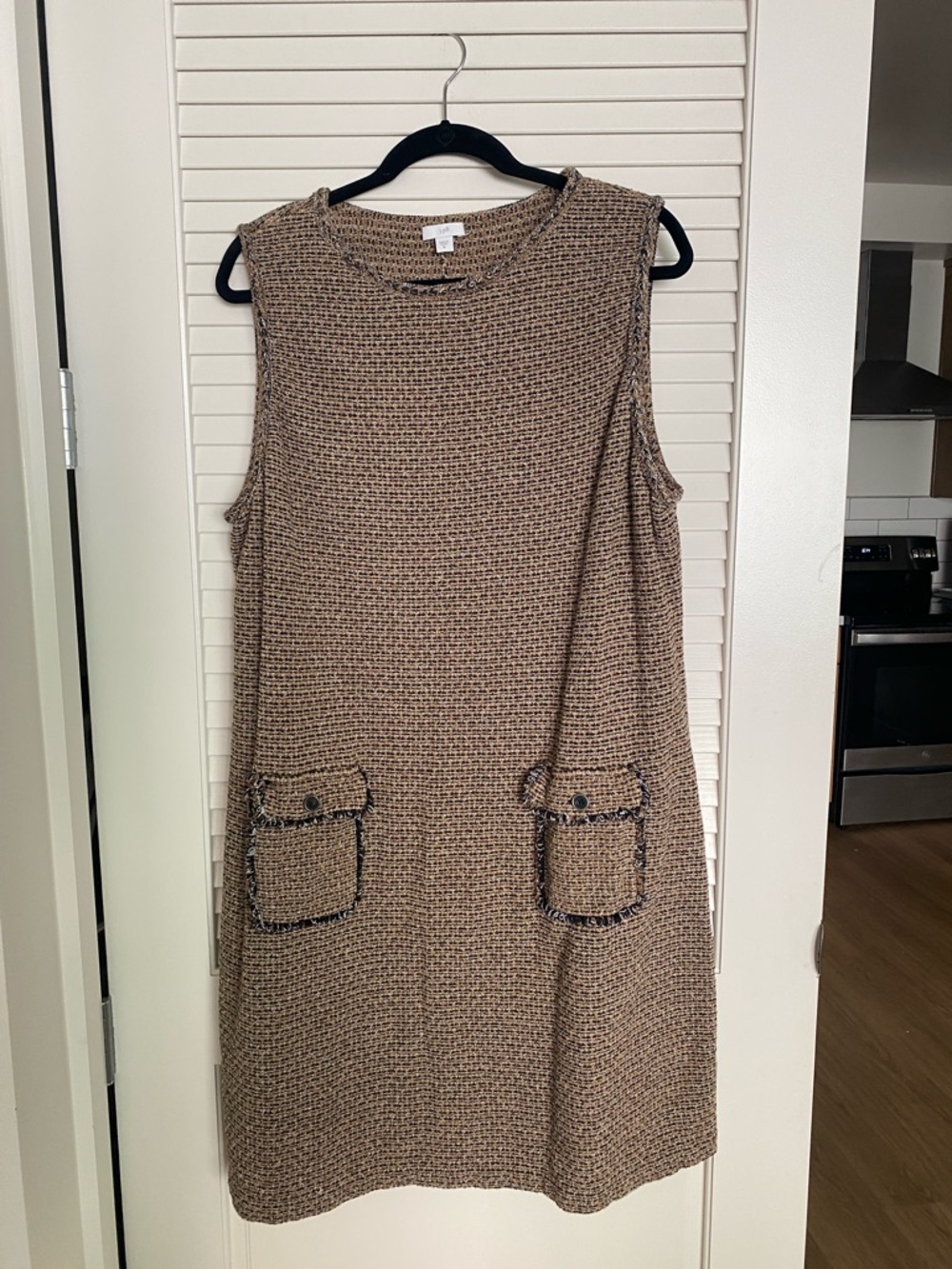 J. Jill Tan Tweed Sleeveless Shift Dress with Pocket Detail